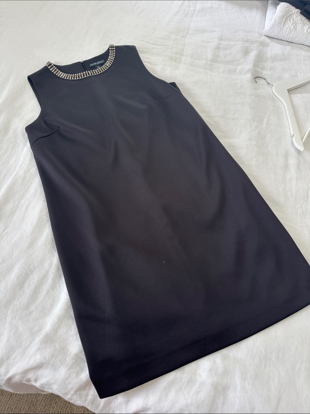 Cynthia Rowley Black Shift Dress with Silver Beaded Collar